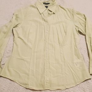 GAP green and white striped long sleeve button front shirt